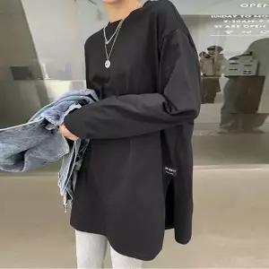 [라일리여성의류] Rly 검정 여성 루즈핏 롱슬리브 티셔츠 박스티 캐주얼