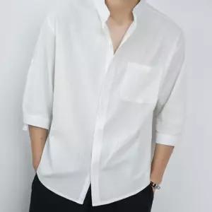 (올핀)남자 린넨 7부 헨리넥 캐주얼 셔츠 휴양지룩