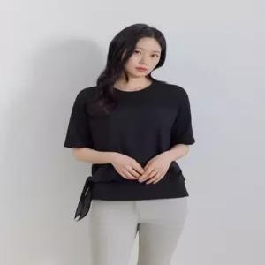 지센 [26SS] 우븐패치 블라우스형 리본 반팔 티셔츠 LFTSQ305