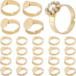 PH PandaHall 18K 금도금 블랭크 링 24pcs 4사이즈 조절 가능한 304 스테인리스 스틸 플랫 원형 베이스