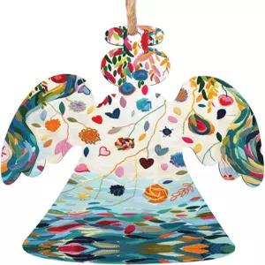 수채화 풍경 나무 크리스마스 장식 세트 - 양면 프린트가 있는 수작업 눈송이 및 모양 소박한 30cm 황마