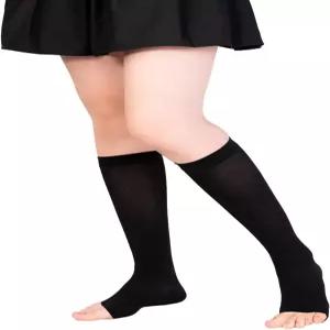 여성용 HBM 25-32mmHg 압박 양말 및 남성용 오픈 토 서포트 정맥 부종 여행용 스타킹 (블랙 L)