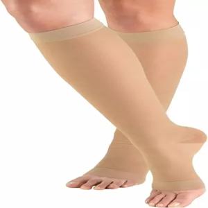 여성 및 남성용 15-20mmhg 압박 스타킹 무릎 높이의 정맥류 부종 여행 비행을 위한 오픈 토 양말