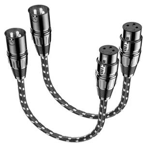 반데세일 XLR 케이블 단락 마이크 코드 1피트 2팩 브레이드 밸런스 남녀 3핀 커넥터 믹서 스피커 시스템용