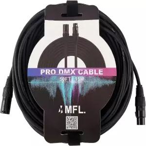 MFL. 50피트 유연한 DMX 케이블 22AWG 3핀 신호(XLR 호환) 무대 조명용 남녀 와이어 110옴 임피던스 블랙