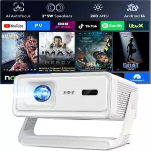 스마트 프로젝터 WiFi 6 및 Bluetooth 5.4 XGODY 짐벌 A1 자동 초점 6D 키스톤 보정 180 회전 Android 14
