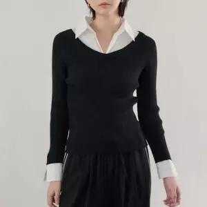 [더나무그림] 여성 셔츠 카라 레이어드 슬림 레이어드 니트 NCP7KT011 카라레이어RKT