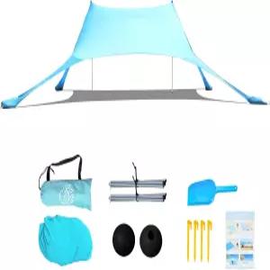 CUUPO 비치 텐트 선 셸터 7×7피트 UPF 50 자외선 차단 휴대용 팝업 캐노피 쉐이드 샌드백 앵커 및 캠핑