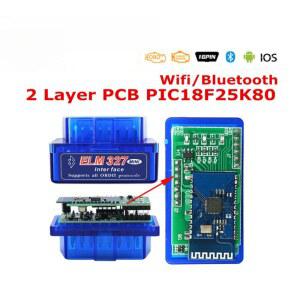 슈퍼 미니 ELM327 블루투스 V1.5 자동 코드 리더 듀얼 PCB는 안드로이드 심비안 2레이어 하드웨어 PIC18F25K80 칩과 호환됩니다.