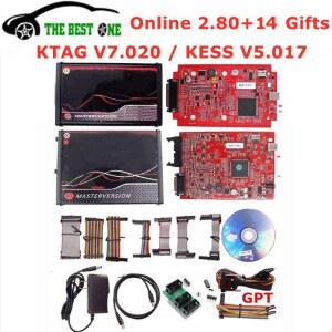 무제한 2.80 EU 빨간색 KTAG V7.020 4 LED 2.25 SW 온라인 KESS V5.017 K TAG 7.020 마스터 KESS 5.017 OBD2 Tricore ECU 수리 도구