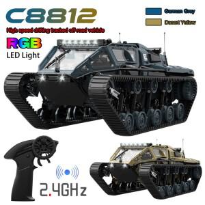 JJRC C8812 LED 라이트 풀 스케일 추적 탱크 시뮬레이션 모델 장난감 RC 자동차 드리프트 원격 제어 오프로