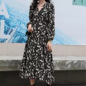 주말데이트룩 가을감성 꽃무늬 원피스 연말룩 롱스커트 파티룩 하객룩 모임룩 긴치마