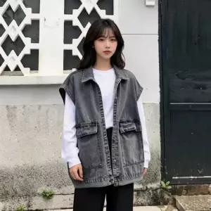 친절한탄씨 여성 블랙진 루즈핏 데님 팬츠 간절기 데일리룩 오버핏 하의 체형커버 블랙 청조끼