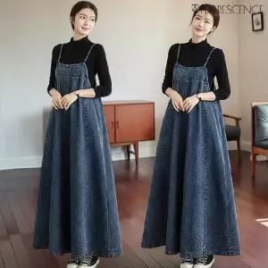 [플로레센스]블루밍데님플레어멜빵원피스