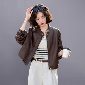 M4 여성 차이나 PU가죽 코트 쇼트 춘추 쿨맥스 빈티지 캐주얼 라이더 재킷 JEN