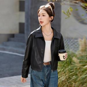 M5 여성 짧은 가죽옷 봄가을 칼라 집업 아우터 슬림핏 자켓 상의 JEN