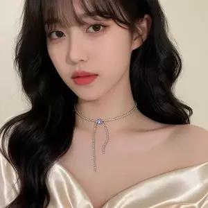 여성 큐빅 목걸이 크리스탈 초커 레이어드 데일리 파티 주얼리 장식-WFQ78UG
