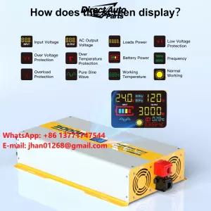 1000w 2000w 3000w 12V 24V에서 110v 120v로 변환하는 DC-AC 순수 정현파 인버터 자동차 가정용 배터리 사