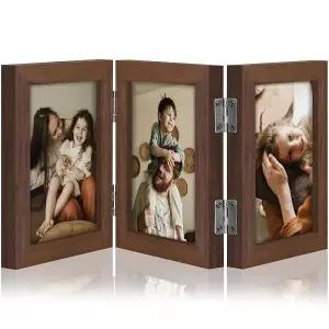 decorUhome 트리플 3.5x5 사진 액자 인조 목재 3단 접이식