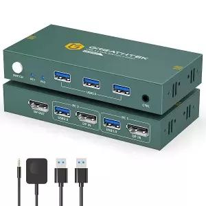 KVM 스위치 1 모니터 2 컴퓨터 DisplayPort 8K60Hz USB3.0 KVM