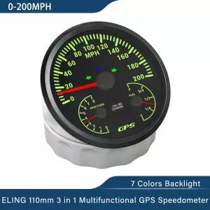 ELING 110mm 3 in 1 다기능 0-120MPH GPS 속도계 0-8000RPM 타코미터 연료 레벨 7 색 자동차 보트 용 백라