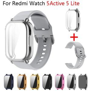 Redmi Watch 5 Active Lite 용 케이스가있는 22mm 실리콘 스트랩 스마트 시계 손목 밴드 및 케이스
