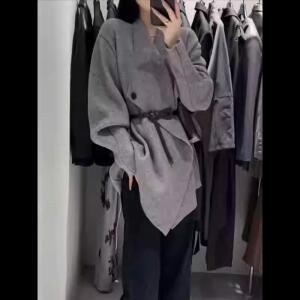 호빵2 여성 터틀넥 하프 니트 카디건 가을 벨트 시크 블랙 긴팔 스웨터 상의