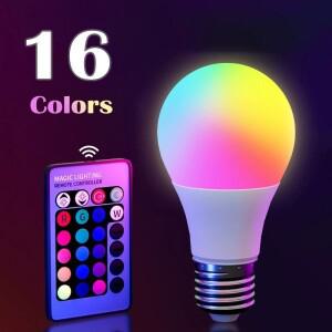 16 색 RGB 전구 LED 멀티 컬러 E27 220V 가정용 조명 디밍 가능 24 키 원격 제어 스마트 램프 분위기