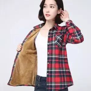 2023 겨울 새로운 여성 양털 따뜻한 격자 무늬 셔츠 스타일 겉옷 코트 벨벳 Thicke 체크 자켓 탑 의류