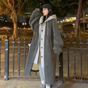 겨울 아우터 뽀글이 일체형 후드코트 롱코트 롱자켓