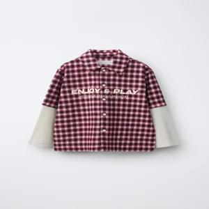 국내배송 ZARA 자라 체크 프린트 더블 슬리브 셔츠 레드 3183680600 2214176