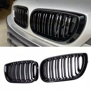 자동차 앞 신장 그릴 광택 블랙 더블 슬랫 후드 그릴 레이싱 그릴 BMW 3 E46 4 도어 2002-2005 자동차 교체