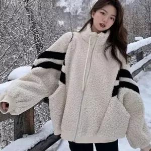 스터닝팩토리 루즈핏 여성 양털 점퍼 캐주얼 여성 뽀글이 집업 아우터 겨울 루즈핏 양털