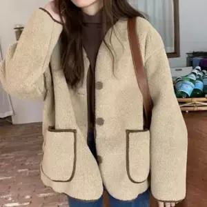 스터닝팩토리 루즈핏 여성 양털 점퍼 데일리 여성 배색 점퍼 아우터 가을 루즈핏 양털