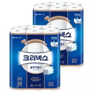 크리넥스 울트라클린 생필품 위생용품 천연펄프 3겹 고급롤화장지 25m 24개입 2개