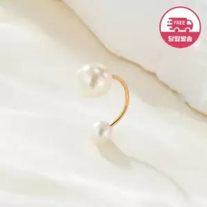 [비앤비골드] 당일발송 14K 심플 C자 더블 진주 피어싱 6mm 한쪽 JAE40808