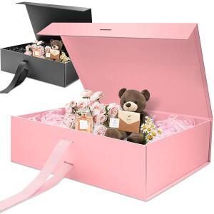 라피아 골드 봉투와 핑크/블랙 마그네틱 클로저 선물 상자 웨딩 생일 쥬얼리 특별 행사 포장 JXB