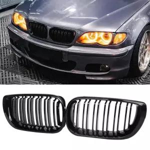 E46 그릴 전면 신장 그릴 BMW 3 2002-2005 E46 4 도어 320i 325i 325xi 330i 330xi 더블 슬레이트 블랙 그