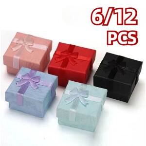 6/12PCS 여러 가지 빛깔의 반지 저장 상자 보석 목걸이 발렌타인 데이 생일 결혼 선물 Bowknot 포장