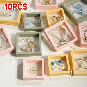 10PS 투명 필름 보석 포장 상자 일시 중단 된 반지 귀걸이 디스플레이 스탠드 홀더 동전 수집 보관 애완 동