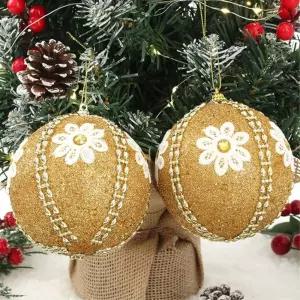 로열골드 장식볼 2p 10cm 데이지꽃자수 트리 악세사리 오너먼트 액세서리 트리볼 소품 크리스마스