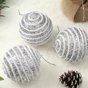 로열실버 장식볼 3p 8cm 가로로프 트리 소품 악세사리 오너먼트 크리스마스 트리볼 액세서리