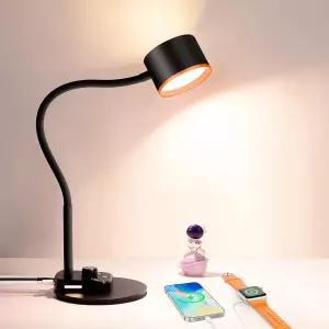 LiFMIRA 탁상 램프 USB C A 충전 포트가 있는 LED 침대 옆 테이블용 5가지 색상 풀 디밍 가능 케어 리딩