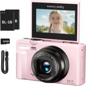 사진 촬영용 4K 디지털 카메라 3인치 180 플립 스크린 18배 줌 포인트 초급용 32GB 마이크로 SD