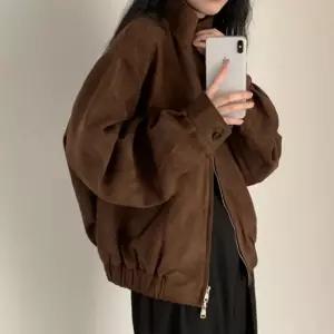 모카 스웨이드 여성 블루종 하이넥 집업 루즈핏 자켓 아우터