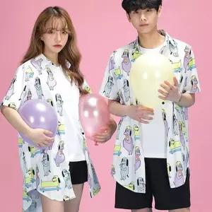 남여공용 커플비치웨어 퍼피롱남방 셔츠 여행커플룩 비치남방 6F1A3