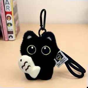 검은 고양이 인형 키링 물고기 까만 깜냥이 검정 귀여운 동물