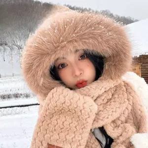 스키 장갑 니트 보호 보드 차단 Gray 신축성 방한 통합형 스카프 13 귀 따뜻한 겨울