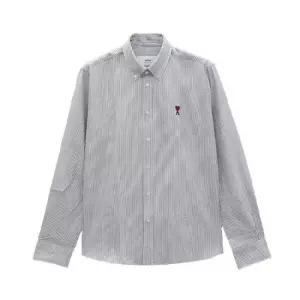 아미 스몰하트 로고 스트라이프 옥스포드 셔츠 블랙 화이트 BFUSH063-CO0087-039
