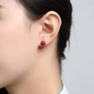 S925 붉은빛 진사 사이즈별 스터드 액막이 귀걸이 8mm [BSI26452]